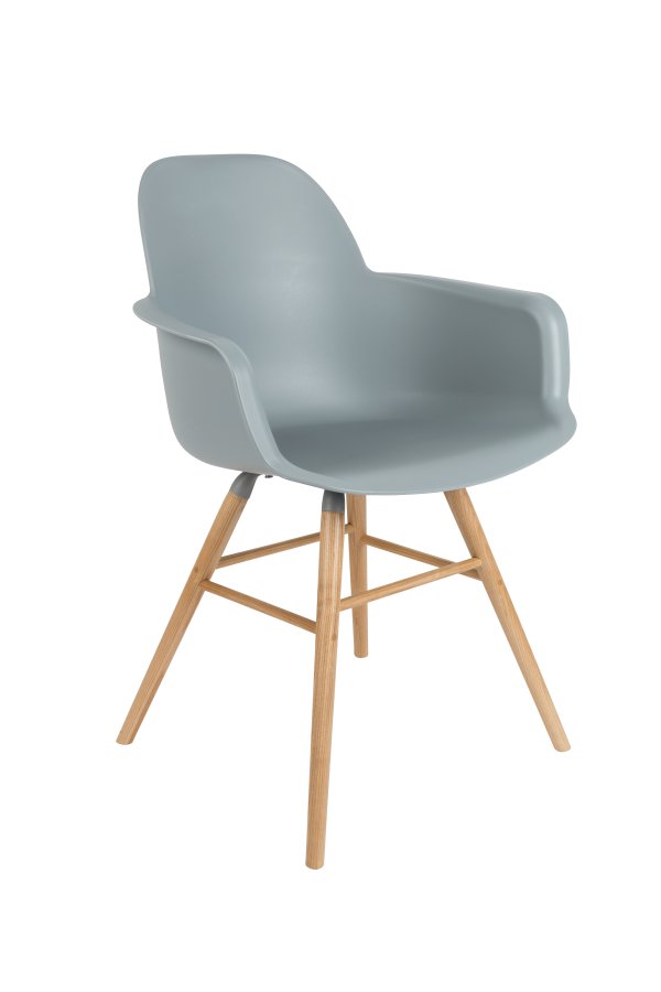 ZUIVER Albert Kuip lenestol, med armlener - lys gr plast og naturlig ask