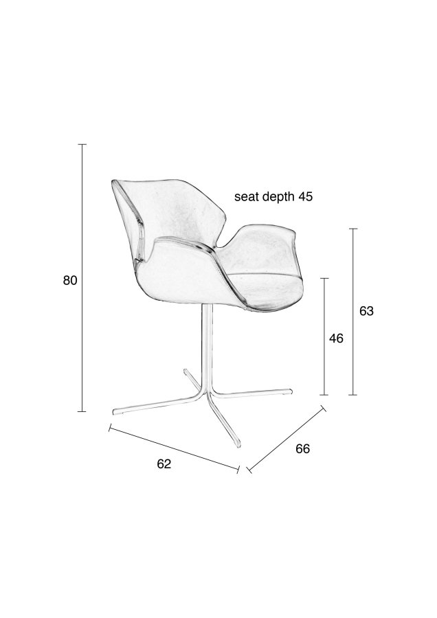 ZUIVER Nikki lenestol, med armlener - sort PU og sort stl