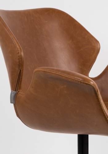 ZUIVER Nikki lenestol, med armlener - brun PU og sort stl