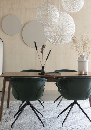 ZUIVER Mia spisebordsstol, med armlener - grnn flyelspolyester og sort metall