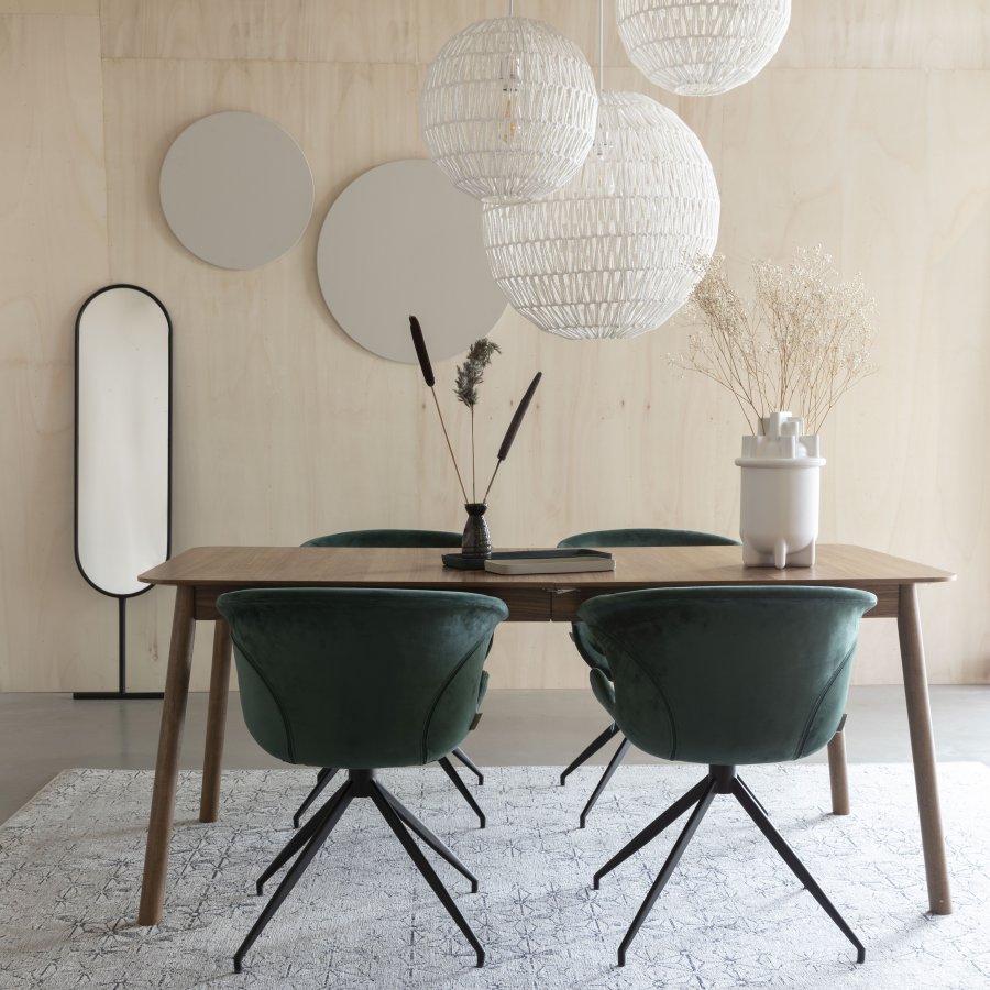 ZUIVER Mia spisebordsstol, med armlener - grnn flyelspolyester og sort metall