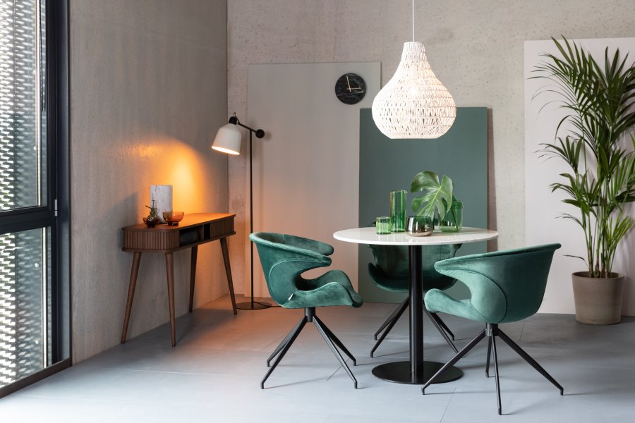 ZUIVER Mia spisebordsstol, med armlener - grnn flyelspolyester og sort metall