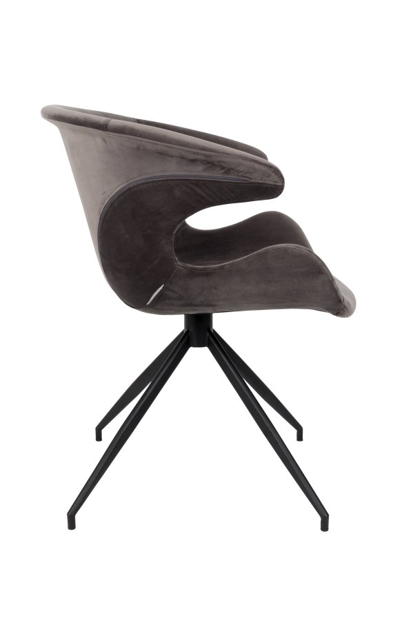 ZUIVER Mia spisebordsstol, med armlener - gr flyelspolyester og sort metall