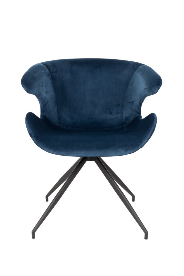 ZUIVER Mia spisebordsstol, med armlener - bl flyels polyester og sort metall