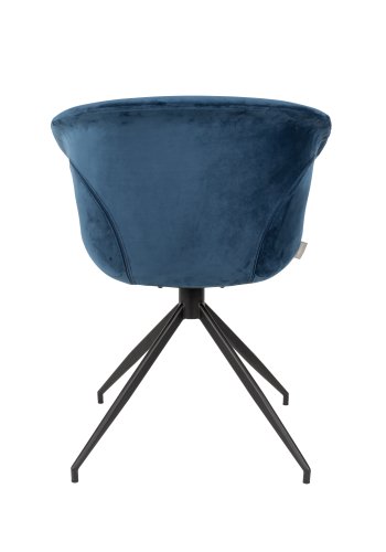 ZUIVER Mia spisebordsstol, med armlener - bl flyels polyester og sort metall