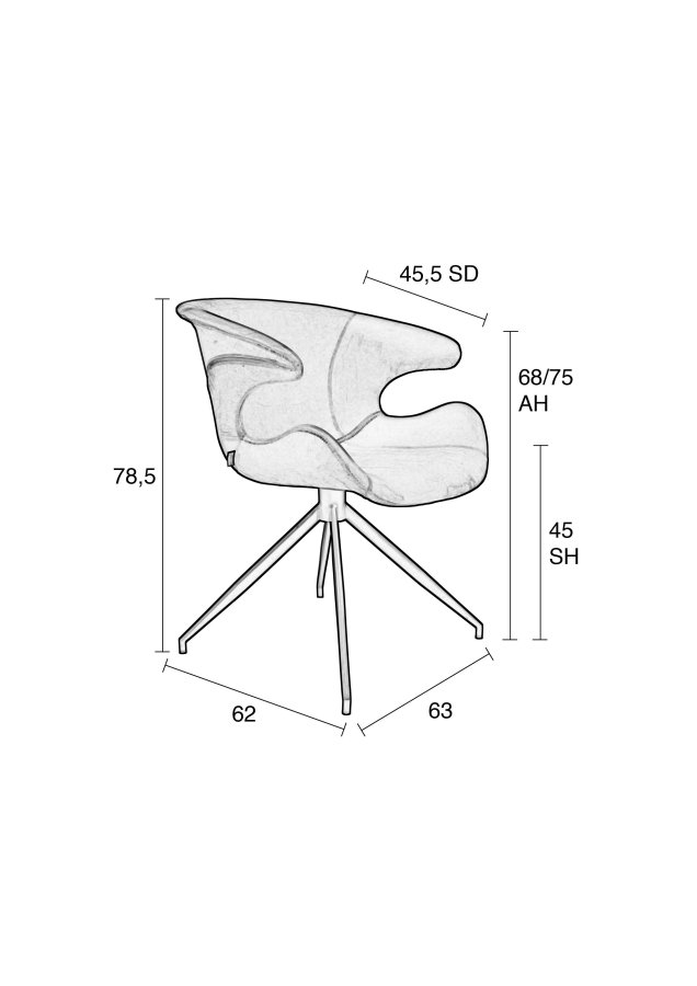 ZUIVER Mia spisebordsstol, med armlener - bl flyels polyester og sort metall