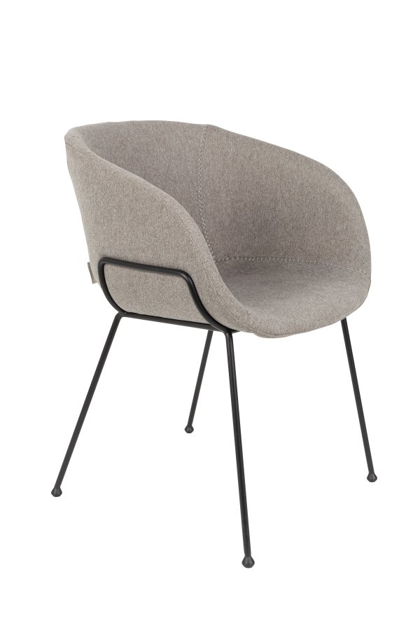 ZUIVER Feston lenestol, med armlener - gr polyester og sort stl