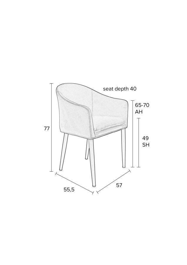 WHITE LABEL LIVING Catelyn spisebordsstol, med armlener - sort stoff og metall
