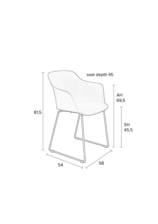 WHITE LABEL LIVING Tango spisebordstol, med armlener - gr polypropylen og stl