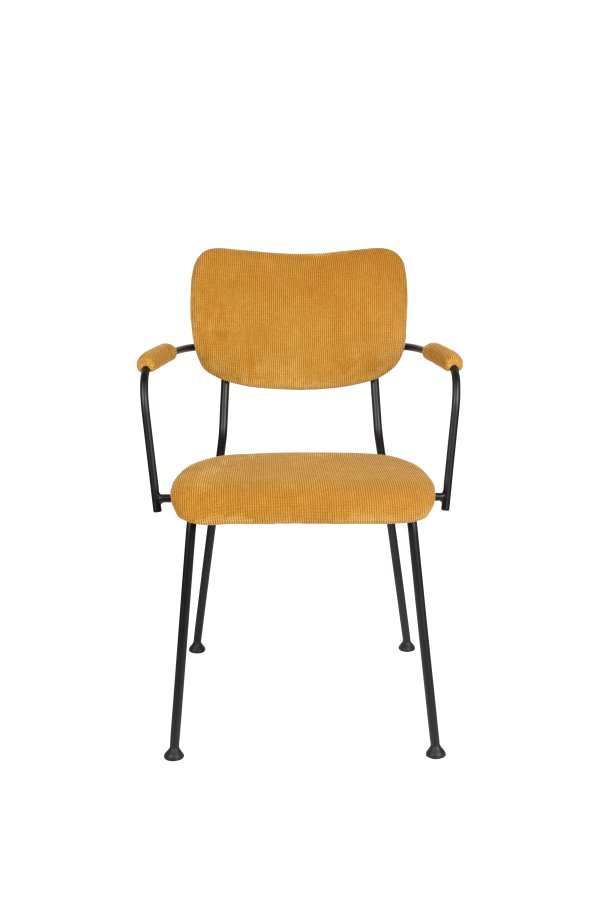 ZUIVER Benson spisebordsstol, med armlener - okergul flyelspolyester og sort stl