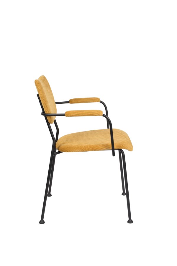 ZUIVER Benson spisebordsstol, med armlener - okergul flyelspolyester og sort stl