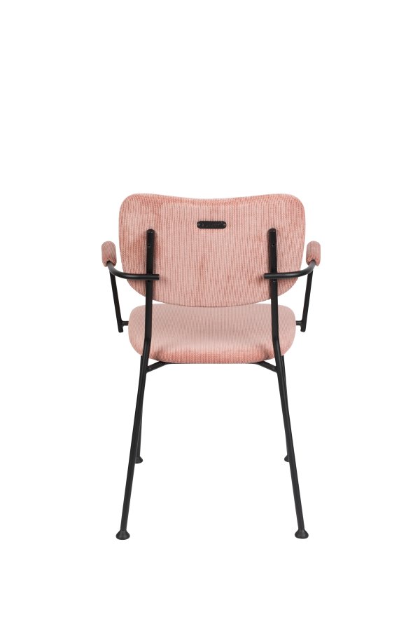 ZUIVER Benson spisebordsstol, med armlener - rosa flyelspolyester og sort stl