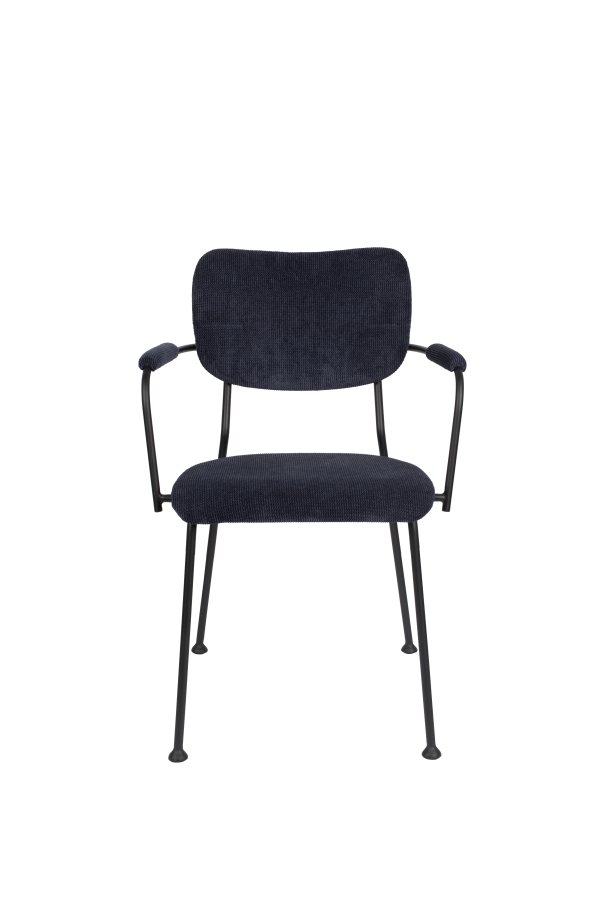 ZUIVER Benson spisebordsstol, med armlener - mrkebl flyelspolyester og sort stl