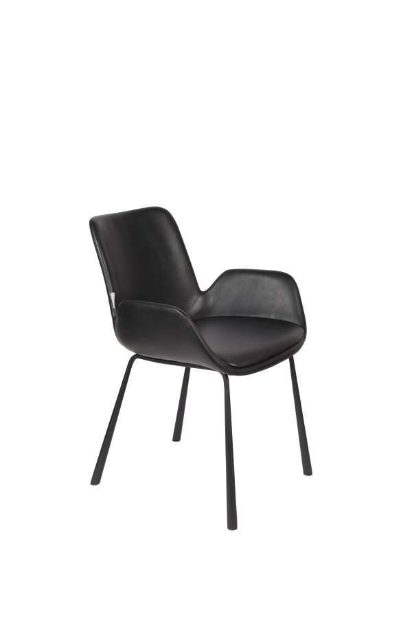 ZUIVER Brit LL spisebordsstol, med armlener - sort PU og sort stl