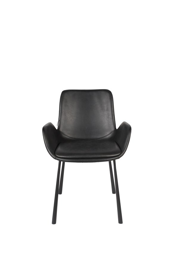 ZUIVER Brit LL spisebordsstol, med armlener - sort PU og sort stl