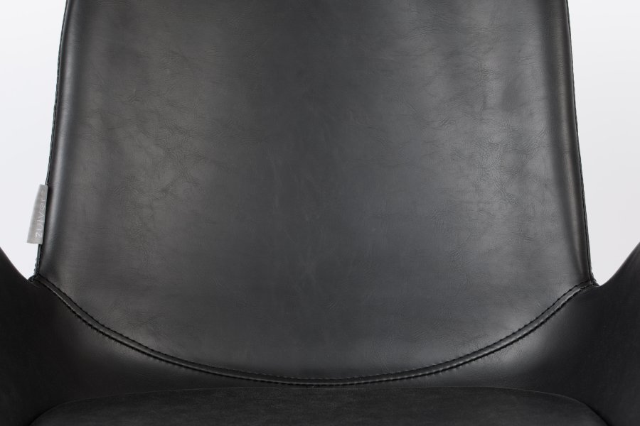 ZUIVER Brit LL spisebordsstol, med armlener - sort PU og sort stl