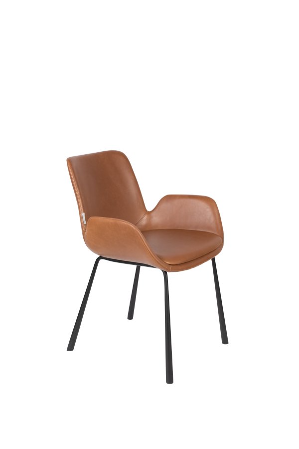 ZUIVER Brit LL spisebordsstol, m armlener - brunt PU og sort stl