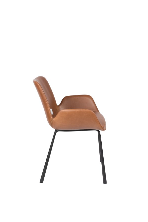 ZUIVER Brit LL spisebordsstol, m armlener - brunt PU og sort stl