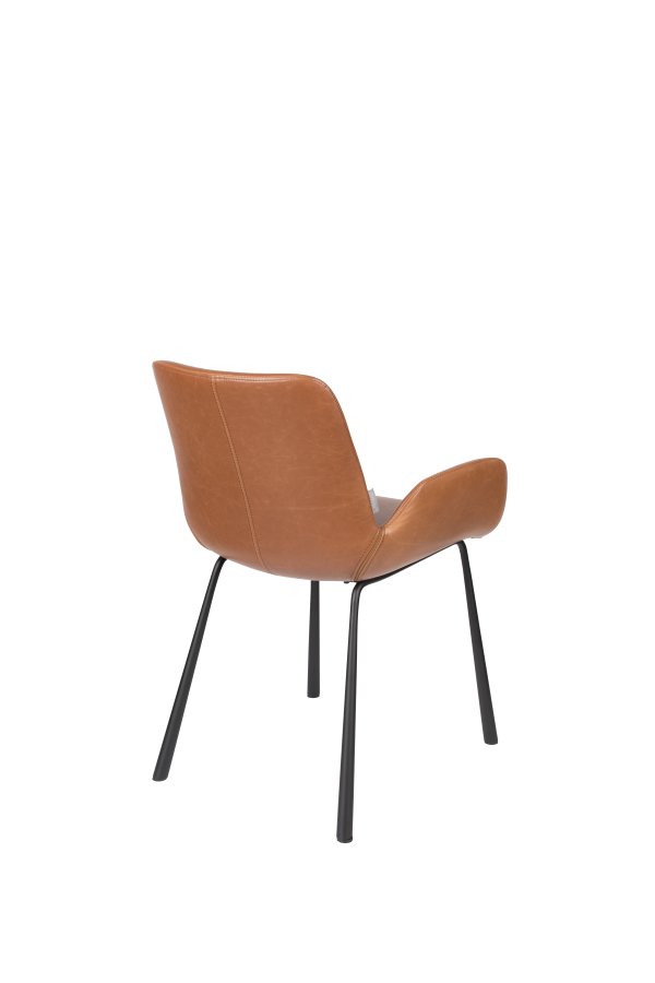 ZUIVER Brit LL spisebordsstol, m armlener - brunt PU og sort stl