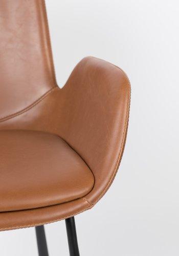 ZUIVER Brit LL spisebordsstol, m armlener - brunt PU og sort stl