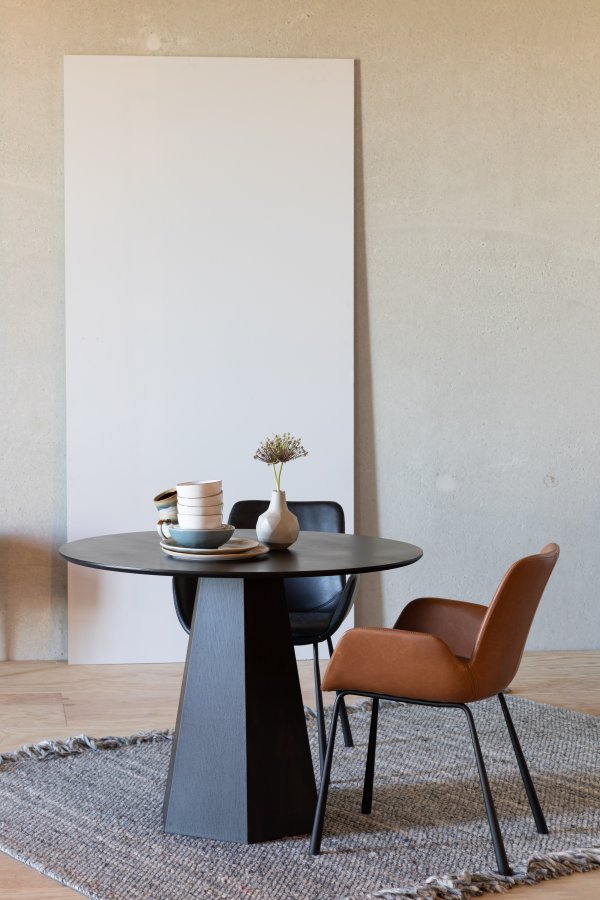 ZUIVER Brit LL spisebordsstol, m armlener - brunt PU og sort stl