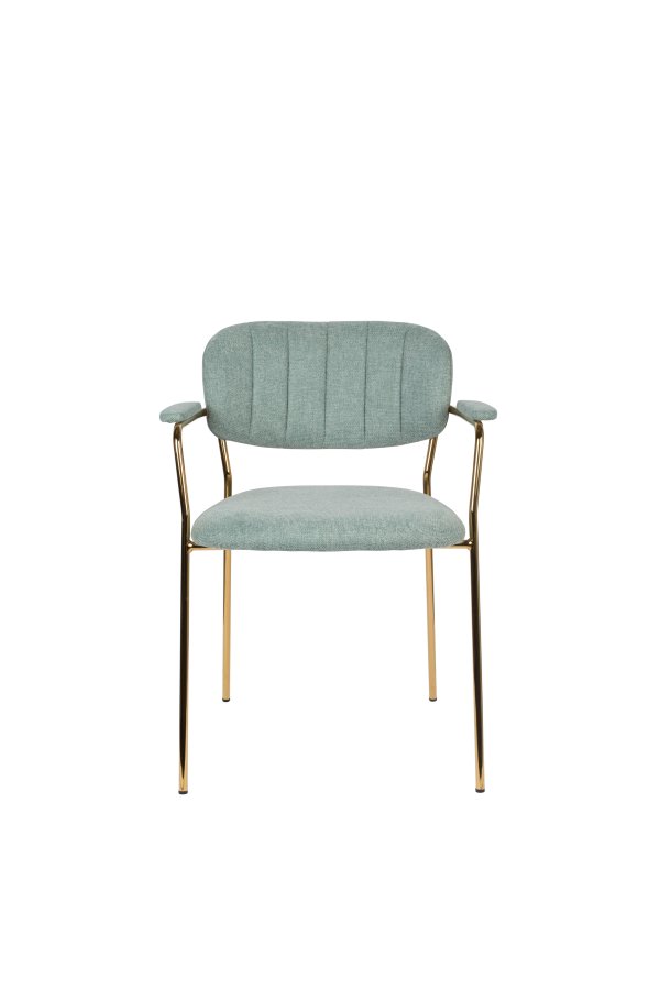 WHITE LABEL LIVING Jolien spisebordsstol, med armlener - lysegrnn polyester/nylon og gullstl