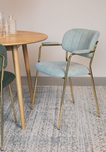 WHITE LABEL LIVING Jolien spisebordsstol, med armlener - lysegrnn polyester/nylon og gullstl