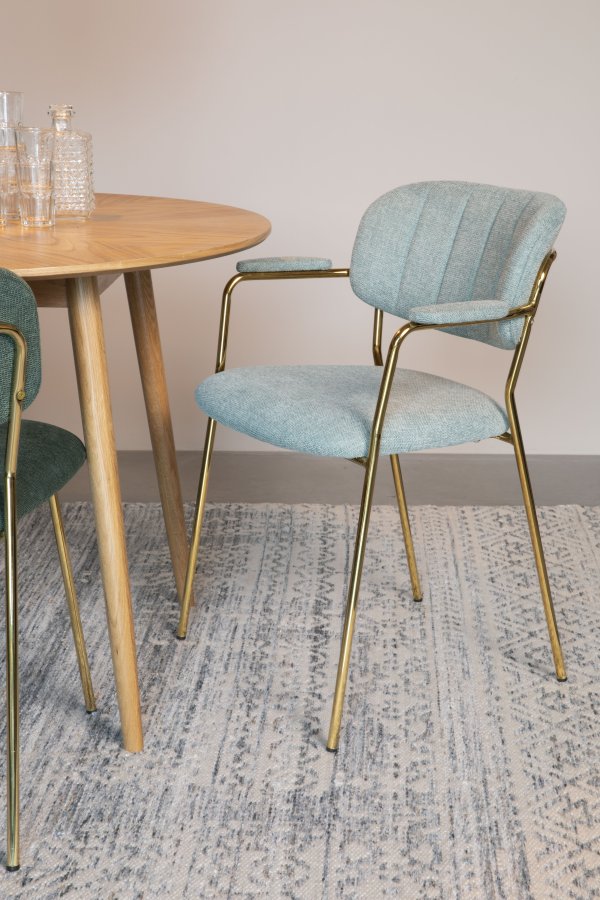 WHITE LABEL LIVING Jolien spisebordsstol, med armlener - lysegrnn polyester/nylon og gullstl