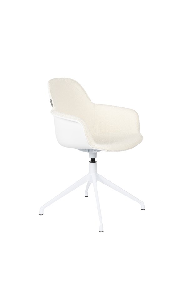 ZUIVER Albert Kuip spisebordsstol, med armlener og svingfunksjon - hvit polyester og hvit aluminium