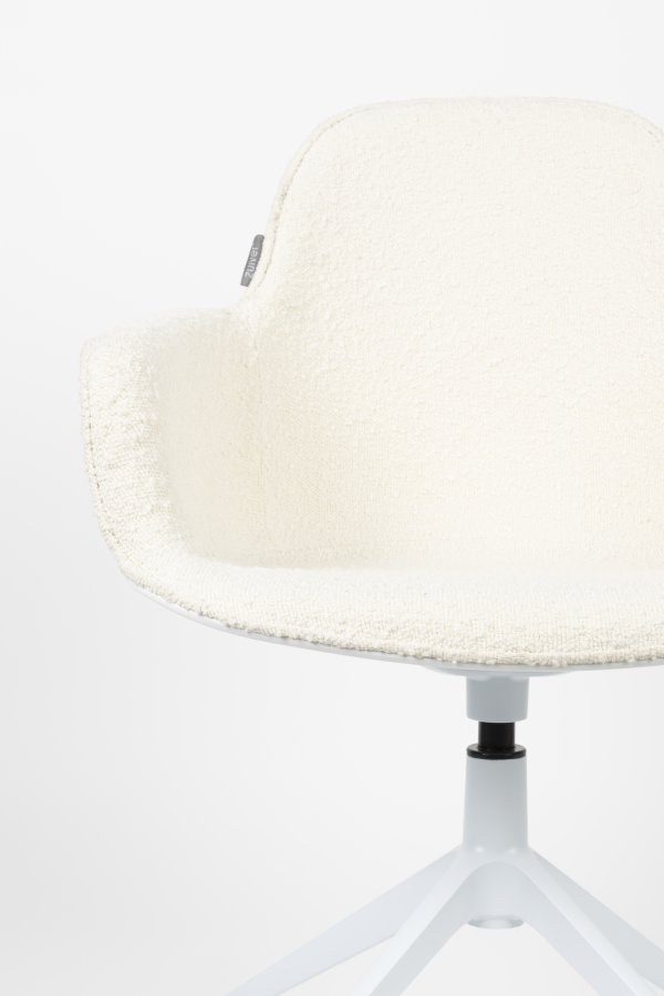 ZUIVER Albert Kuip spisebordsstol, med armlener og svingfunksjon - hvit polyester og hvit aluminium