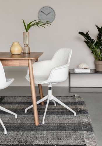 ZUIVER Albert Kuip spisebordsstol, med armlener og svingfunksjon - hvit polyester og hvit aluminium
