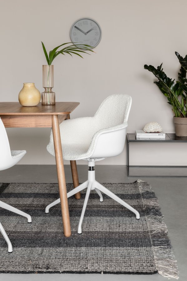 ZUIVER Albert Kuip spisebordsstol, med armlener og svingfunksjon - hvit polyester og hvit aluminium