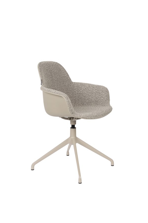 ZUIVER Albert Kuip spisebordsstol, med armlener og svingfunksjon - taupe polyester og taupe aluminium
