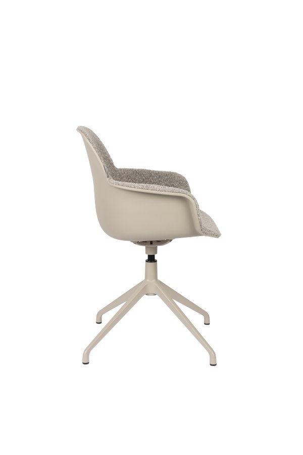 ZUIVER Albert Kuip spisebordsstol, med armlener og svingfunksjon - taupe polyester og taupe aluminium