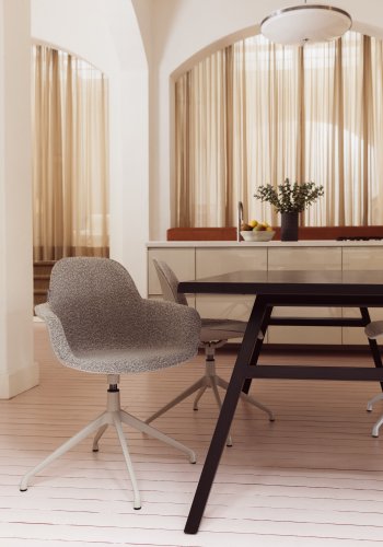 ZUIVER Albert Kuip spisebordsstol, med armlener og svingfunksjon - taupe polyester og taupe aluminium