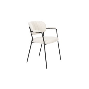 WHITE LABEL LIVING Jolien spisebordsstol, m. armln - hvid bouclé og sort stl