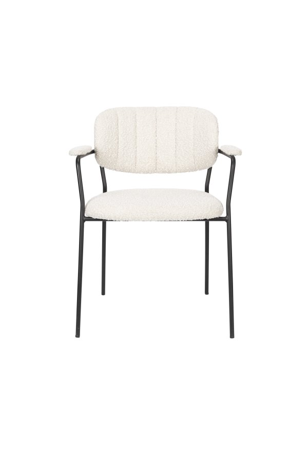 WHITE LABEL LIVING Jolien spisebordsstol, med armlener - hvit bouclé og svart stl