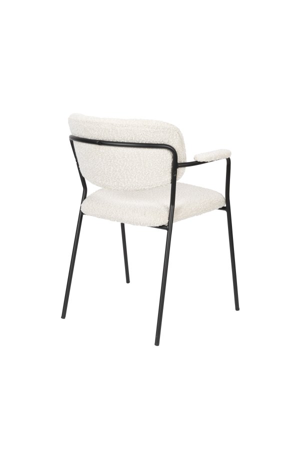 WHITE LABEL LIVING Jolien spisebordsstol, med armlener - hvit bouclé og svart stl