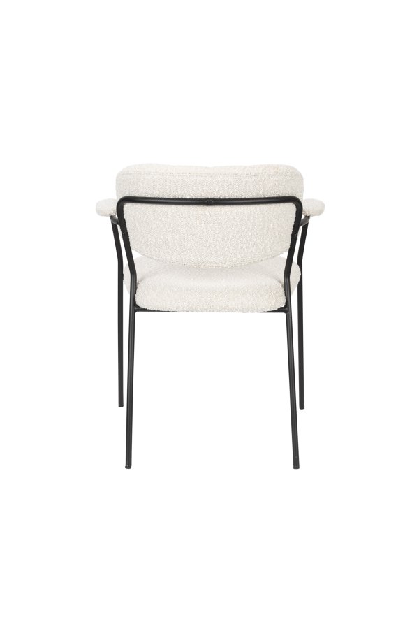 WHITE LABEL LIVING Jolien spisebordsstol, med armlener - hvit bouclé og svart stl