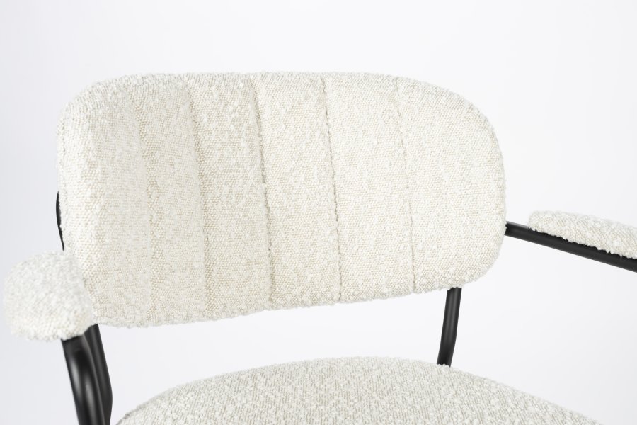 WHITE LABEL LIVING Jolien spisebordsstol, med armlener - hvit bouclé og svart stl