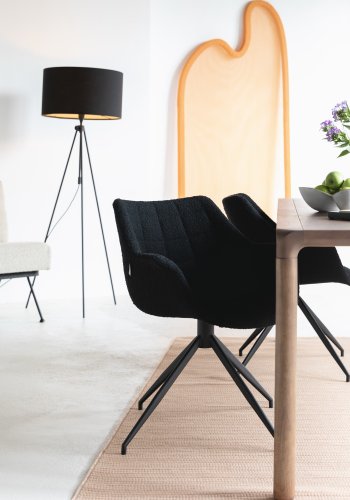 ZUIVER Doulton Svingstol, med armlener - sort polyakryl/polyester og sort stl