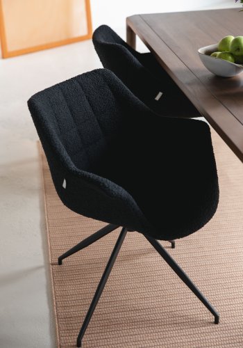 ZUIVER Doulton Svingstol, med armlener - sort polyakryl/polyester og sort stl