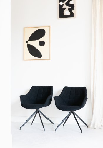 ZUIVER Doulton Svingstol, med armlener - sort polyakryl/polyester og sort stl