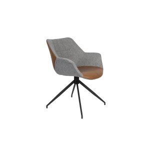 ZUIVER Doulton Snurrstol, m armstöd - vintage brun, gr polyakryl/polyester och svart stl