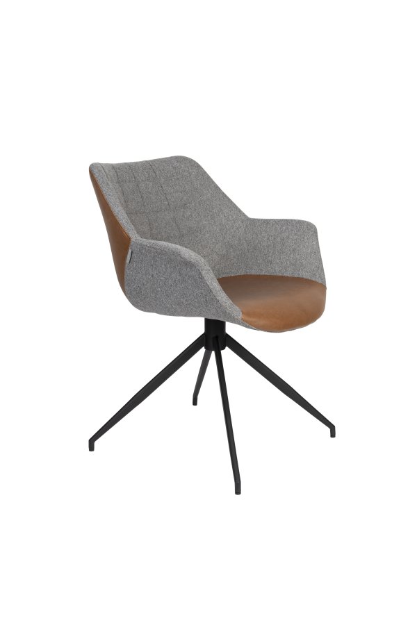 ZUIVER Doulton Svingstol, m armlener - vintage brun, gr polyakryl/polyester og sort stl