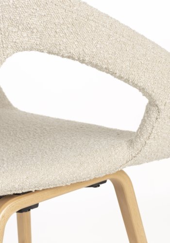 ZUIVER Flexback spisebordstol, med armlener - beige bouclé og naturlig bketre
