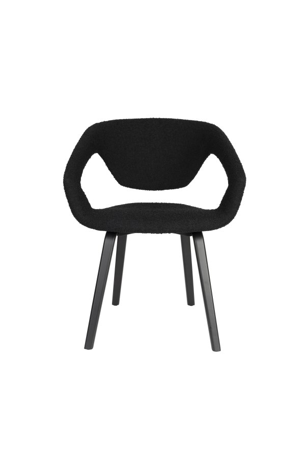 ZUIVER Flexback spisebordstol, m. armlen - svart bouclé og svart bketre