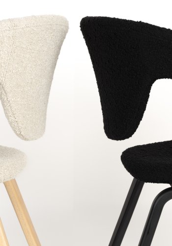 ZUIVER Flexback spisebordstol, m. armlen - svart bouclé og svart bketre