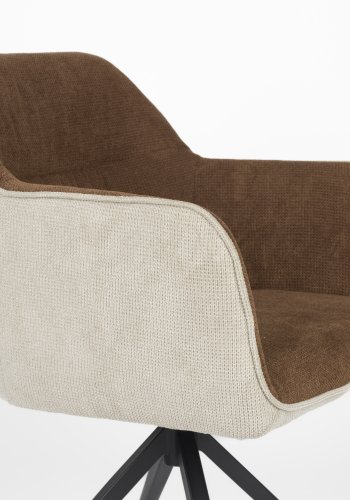 WHITE LABEL LIVING Daley spisebordstol, med armlen - beige/brun polyester og svart jern