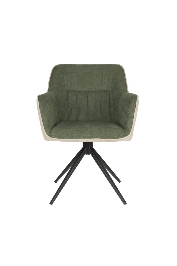 WHITE LABEL LIVING Daley spisebordstol, med armlen - beige/grnn polyester og svart jern